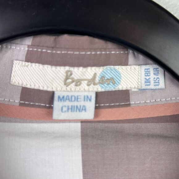 Boden Plaid Brown & White Checked Shirt Dress Button Down Long Sleeve Belted 4 - Picture 13 of 15